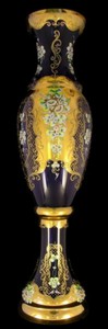Casa Padrino luxury baroque glass vase blue / multicolor / gold H. 110 cm - Magnificent handmade & hand-painted flower vase - Baroque decoration accessories