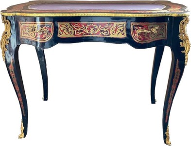 Casa Padrino escritorio barroco boulle en estilo francés negro / rojo / oro - Secretaria de estilo antiguo hecha a mano con cajón - Mobiliario de oficina barroco Casa Padrino escritorio barroco boulle en estilo francés negro / rojo / oro - Secretaria de estilo antiguo hecha a mano con cajón - Mobiliario de oficina barroco