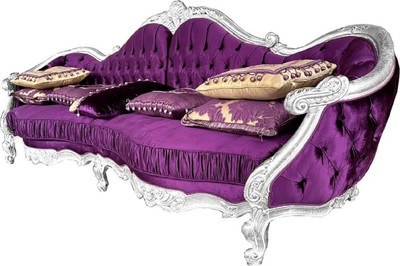 Casa Padrino Luxus Barock Sofa Lila / Silber - Handgefertigtes Wohnzimmer Sofa mit edlem Satinstoff - Barock Möbel - Edel & Prunkvoll