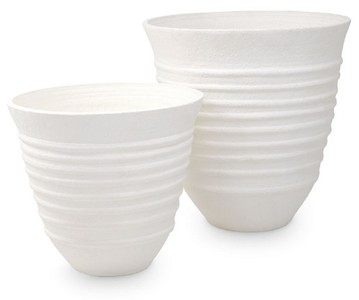 Casa Padrino luxury clay vases set white - 2 Handmade round decorative vases - Living Room Deco - Garden Deco - Deco Accessories