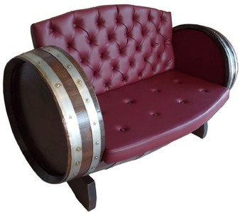Casa Padrino sofá de barril de lujo burdeos rojo / marrón / plata 160 x 65 x A. 85 cm - Sofá de barril de vino tapizado de madera maciza - Muebles de Terrazas de Jardín de Gastronomía