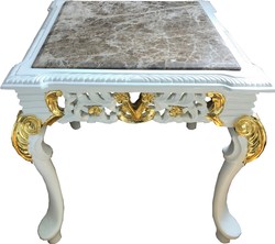 Casa Padrino tavolino barocco bianco / oro / grigio - Tavolo fatto a mano in legno massello con piano in marmo - Mobili Barocchi Casa Padrino tavolino barocco bianco / oro / grigio - Tavolo fatto a mano in legno massello con piano in marmo - Mobili Barocchi