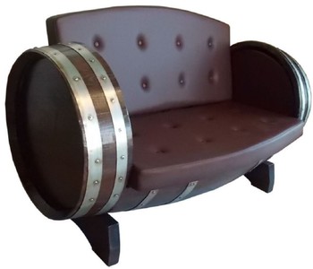 Casa Padrino sofá de barril de lujo marrón / plata 130 x 65 x A. 85 cm - Sofá de barril de vino tapizado de madera maciza - Muebles de Terrazas de Jardín de Gastronomía