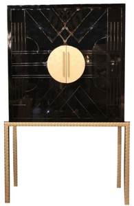 Casa Padrino armario bar de diseño negro / latón 120 x 40 x A. 190 cm - Armario para vinos noble con baldosas de cerámica de alta calidad - Muebles de Bar - Muebles de Hotel - Calidad de Lujo