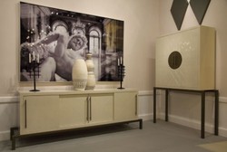 Casa Padrino designer bar cabinet cream / brass 120 x 40 x H. 190 cm - Noble wine cabinet with high-quality ceramic tiles - Bar Furniture - Hotel Furniture - Luxury Quality