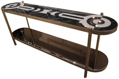 Casa Padrino consola de lujo latón / negro / blanco 220 x 45 x A. 85 cm - Consola con tablero de mármol y estante de vidrio - Muebles de Hotel - Calidad de Lujo