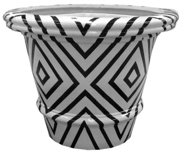 Casa Padrino maceta de lujo blanco / negro Ø 79 x A. 63 cm - Maceta de cerámica hecha a mano y pintada a mano - Terrazas Balcones Jardín Decoración - Accesorios de Decoración de Lujo