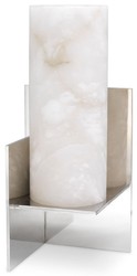Casa Padrino designer table lamp silver / alabaster 18.5 x 18.5 x H. 40 cm - Modern table lamp with alabaster lampshade - Luxury Collection