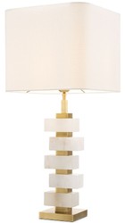 Casa Padrino lámpara de mesa de lujo latón antiguo / alabastro / blanco 35 x 35 x A. 79,5 cm - Lámpara de escritorio moderna de metal con alabastro decorativo - Calidad de Lujo