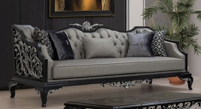 Barock Wohnzimmer Sofa Barockstil Sofa Antik Stil Sofa Silber Schwarz Baroque Living Room Sofa Baroque Style Sofa Antique Style Sofa Silver Black