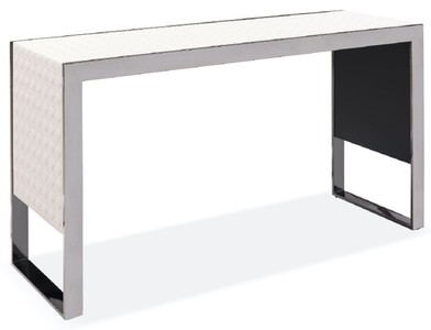 Luxus Designer Edelstahl Echtleder Konsole Konsolentisch Creme Silber Luxury Designer Stainless Steel Genuine Leather Console Table Cream Silver 