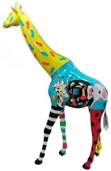 Casa Padrino Designer Deco Sculpture Giraffe Colorful H. 320 cm - Huge Decoration Figure - Life-Size Animal Figure - Weatherproof Garden Decoration Figure