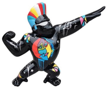 Casa Padrino escultura decorativa de diseño mono gorila estrella negro / multicolor 139 x A. 120 cm - Figura decorativa resistente a la intemperie - Accesorios Decorativos para Jardín y Terraza
