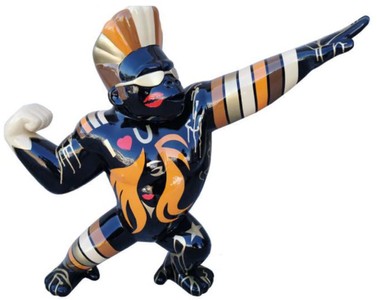 Casa Padrino Designer Deco Sculpture Gorilla Star Monkey Black / Multicolor 139 x H. 120 cm - Weatherproof Decoration Figure - Garden Decoration Accessories