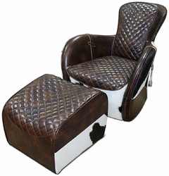 Leder Echtleder Wohnzimmer Sessel mit Fußhocker Braun Weiß Schwarz Silber Leather Genuine Leather Living Room Armchair with Ottoman Brown White Black Silver