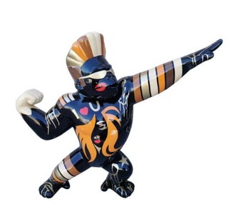 Casa Padrino Designer Deco Sculpture Gorilla Star Monkey Black / Multicolor 89 x H. 75 cm - Weatherproof Decoration Figure - Living Room Terrace Garden Decoration Accessories