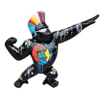 Casa Padrino sculpture décorative design étoile gorilla noir / multicolore 89 x H. 75 cm - Figurine décorative résistante aux intempéries - Décoration de Salon de Terrasse de Jardin