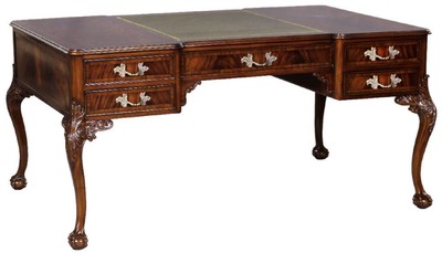 Barock Massivholz Mahagoni Schreibtisch Dunkelbraun Baroque Solid Wood Mahogany Desk Dark Brown 