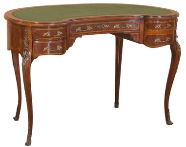 Barock Massivholz Mahagoni Schreibtisch Dunkelbraun Hellbraun Grün Baroque Solid Wood Mahogany Desk Dark Brown Light Brown Green