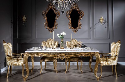Casa Padrino luxury baroque dining room set white / gold - 1 Dining Table & 6 Dining Chairs - Handcrafted dining room furniture in baroque style - Noble & Magnificent
