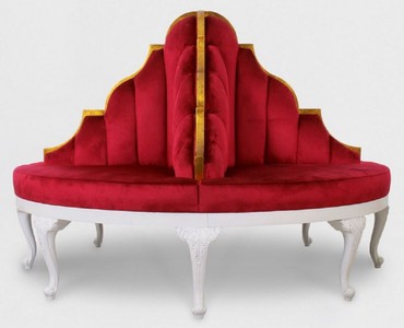 Luxus Barock Samt Rundsofa Rot Weiß Antik Gold Luxury Baroque Velvet Round Sofa Red White Antique Gold 