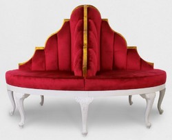 Casa Padrino canapé rond baroque de luxe rouge / blanc / or antique - Canapé rond en velours fait main - Mobilier Baroque pour Hôtels et Restaurants 