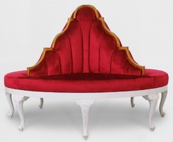 Casa Padrino canapé rond baroque de luxe rouge / blanc / or antique - Canapé rond en velours fait main - Mobilier Baroque pour Hôtels et Restaurants 