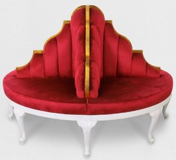 Casa Padrino canapé rond baroque de luxe rouge / blanc / or antique - Canapé rond en velours fait main - Mobilier Baroque pour Hôtels et Restaurants 