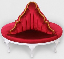 Casa Padrino canapé rond baroque de luxe rouge / blanc / or antique - Canapé rond en velours fait main - Mobilier Baroque pour Hôtels et Restaurants 