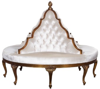 Luxus Barock Samt Rundsofa Weiß Antik Gold Luxury Baroque Velvet Round Sofa White Antique Gold 