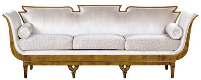 Luxus Jugendstil Samt Sofa Weiß Hellbraun Luxury Art Nouveau Velvet Sofa White Light Brown