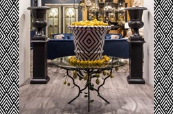 Casa Padrino tavolo da pranzo di lusso nero / giallo / verde Ø 120 x A. 75 cm - Tavolo forgiato a mano con piano in vetro e struttura a cespuglio di limone - Mobili da Giardino Terrazza Soggiorno