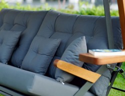 Casa Padrino Dondolo da Giardino di Lusso Grigio Antracite / Marrone 260 cm - Dondolo Moderno con Tettuccio e Funzione Letto
