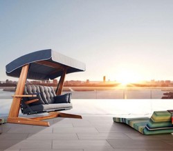 Casa Padrino Dondolo da Giardino di Lusso Grigio Antracite / Marrone 260 cm - Dondolo Moderno con Tettuccio e Funzione Letto