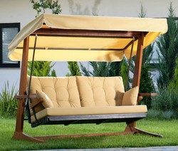 Casa Padrino balançoire Hollywood de luxe beige / marron - Balançoire de jardin moderne résistante aux intempéries avec auvent - Balançoire de Terrasse de Jardin - Meubles d'Hôtel - Collection de Luxe