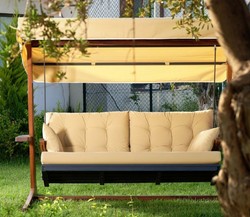 Casa Padrino balançoire Hollywood de luxe beige / marron - Balançoire de jardin moderne résistante aux intempéries avec auvent - Balançoire de Terrasse de Jardin - Meubles d'Hôtel - Collection de Luxe