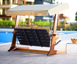 Casa Padrino balançoire Hollywood de luxe beige / marron - Balançoire de jardin moderne résistante aux intempéries avec auvent - Balançoire de Terrasse de Jardin - Meubles d'Hôtel - Collection de Luxe