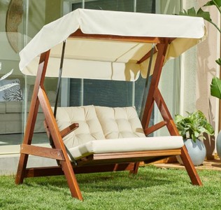 Casa Padrino Luxury Hollywood Swing Cream / Brown - Modern Weatherproof Garden Swing with Sun Roof - Patio Furniture - Garden Furniture