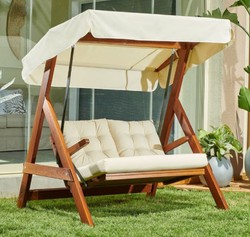 Casa Padrino balançoire Hollywood de luxe crème / marron - Balançoire de jardin moderne résistante aux intempéries avec auvent - Meubles de Patio - Meubles de Jardin