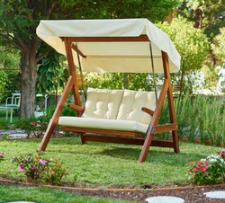 Casa Padrino balançoire Hollywood de luxe crème / marron - Balançoire de jardin moderne résistante aux intempéries avec auvent - Meubles de Patio - Meubles de Jardin
