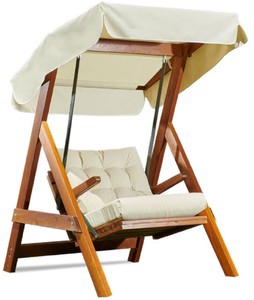 Casa Padrino Luxury Hollywood Swing Cream / Brown - Modern Weatherproof Garden Swing with Sun Roof - Patio Furniture - Garden Furniture - Luxury Collection 