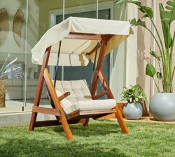 Casa Padrino altalena Hollywood di lusso crema / marrone - Altalena da giardino moderna resistente alle intemperie con tettoia parasole - Mobili da Terrazze - Mobili da Giardino - Collezione di Lusso