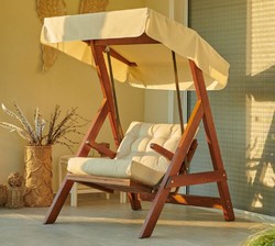 Casa Padrino altalena Hollywood di lusso crema / marrone - Altalena da giardino moderna resistente alle intemperie con tettoia parasole - Mobili da Terrazze - Mobili da Giardino - Collezione di Lusso
