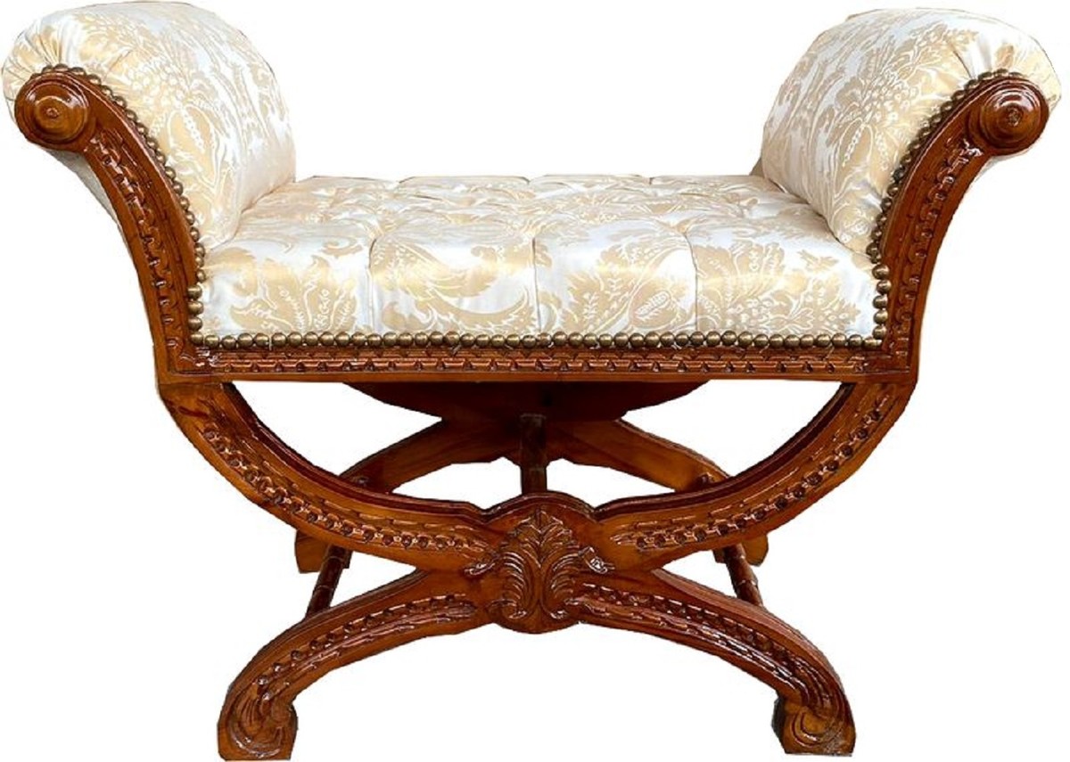 Casa Padrino sgabello barocco bianco / oro / marrone - Sgabello in stile antico fatto a mano con motivo elegante - Mobili Barocco Casa Padrino sgabello barocco bianco / oro / marrone - Sgabello in stile antico fatto a mano con motivo elegante - Mobili Barocco