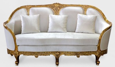Casa Padrino canapé de salon baroque de luxe blanc / or - Canapé de style antique fait main noble - Mobilier de salon baroque