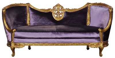 Casa Padrino canapé en velours baroque de luxe violet / or - Canapé de salon fait main noble de style baroque - Magnifique meubles de salon baroques