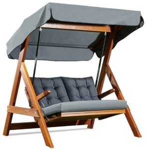 Casa Padrino Luxury Hollywood Swing Anthracite Gray / Brown - Modern Weatherproof Garden Swing with Sun Roof - Patio Furniture - Garden Furniture