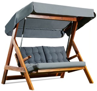Casa Padrino Luxury Hollywood Swing Anthracite Gray / Brown - Modern Weatherproof Garden Swing with Sun Roof - Garden Furniture - Patio Furniture