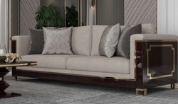 Casa Padrino luxury Art Deco sofa light gray / dark brown high gloss / gold - Handmade solid wood living room sofa with noble velvet fabric - Luxury Quality - Art Deco Furniture