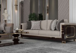 Casa Padrino luxury Art Deco sofa light gray / dark brown high gloss / gold - Handmade solid wood living room sofa with noble velvet fabric - Luxury Quality - Art Deco Furniture